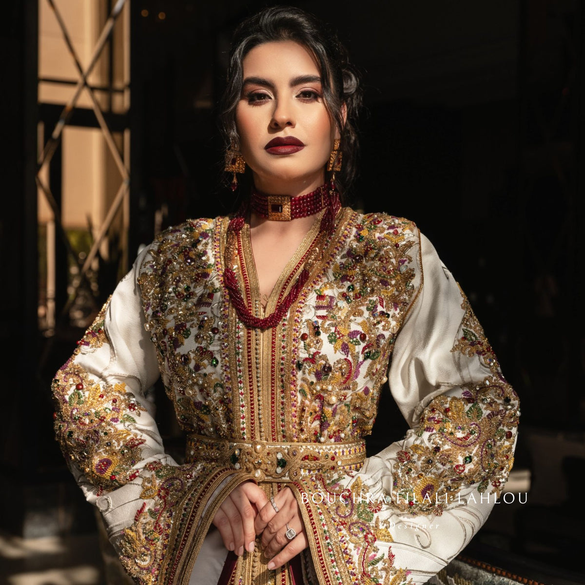 green emerald velvet dress Humble Kaftan in White by MIAN main image 1