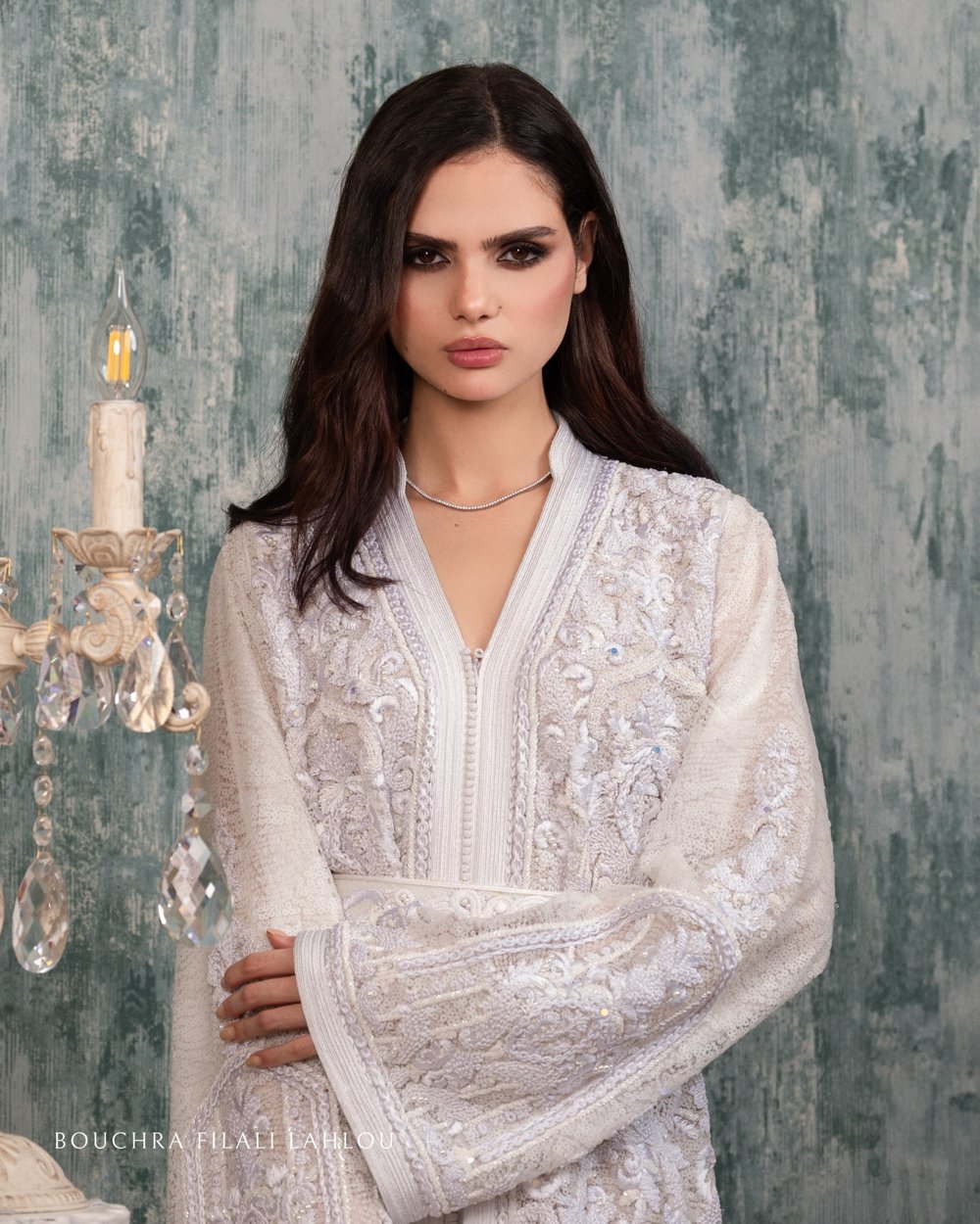 Chilaba Mujer Blanca Y Turquesa