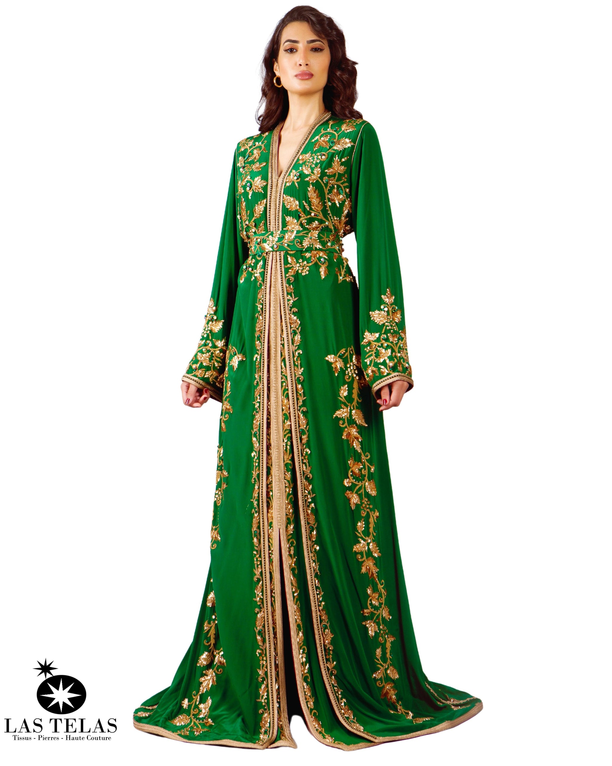 Caftan vert royal et doré sale